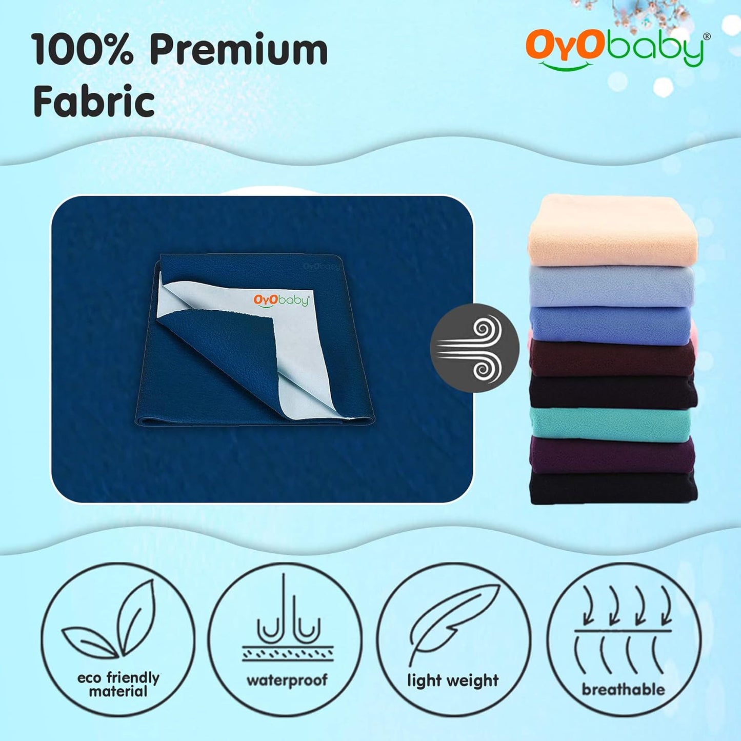 Dry Sheet for Baby, Baby Bed Protector, Waterproof Sheet, Small Size 50x70cm, Pack of 3, Salmon Rose, Royal Blue & Peach.