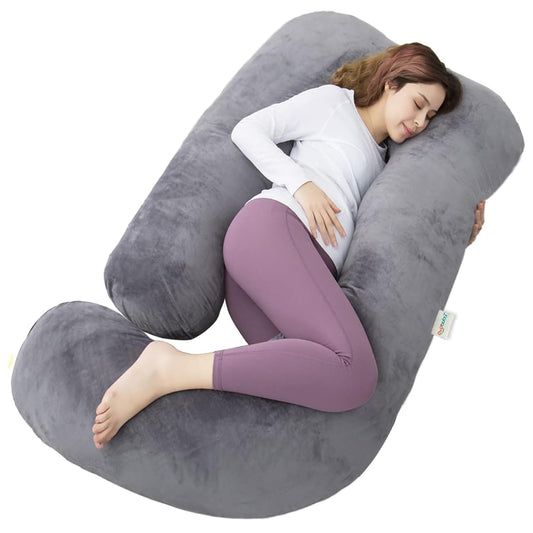 J-Shape Cotton Pregnancy Pillow - Grey: Premium Comfort, Full Support, And Restful Sleep For Moms