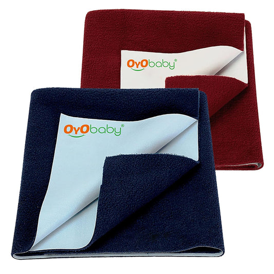 Baby Waterproof Baby Bed Protector Wollen Blend Dry Sheets For New Born Babies | Reusable Mats | Cot & Bassinet Gift Pack, Size : 70Cm X 50Cm | Dark Blue + Maroon.
