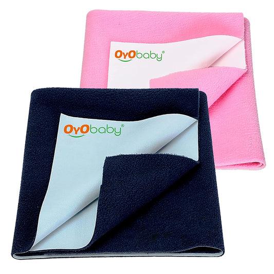 Baby Waterproof Baby Bed Protector Wollen Blend Dry Sheets For New Born Babies | Reusable Mats | Cot & Bassinet Gift Pack, Size : 70Cm X 50Cm | Dark Blue + Pink.