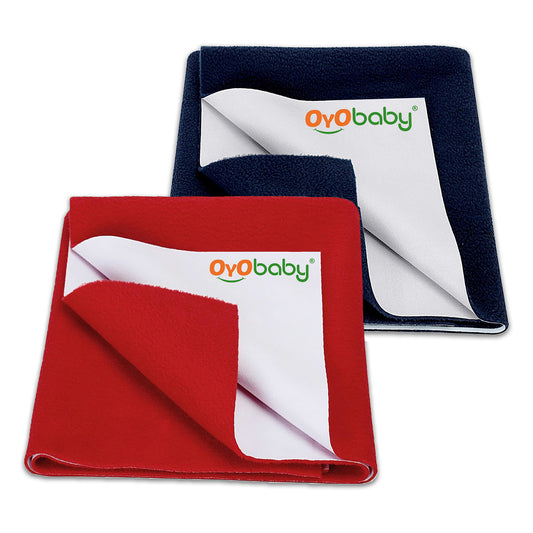 Baby Waterproof Baby Bed Protector Wollen Blend Dry Sheets For New Born Babies | Reusable Mats | Cot & Bassinet Gift Pack, Size : 70Cm X 50Cm |  Dark Blue + Red.