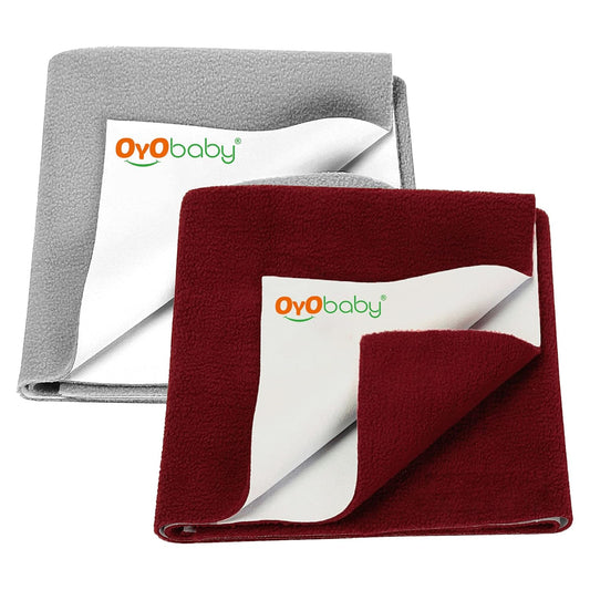 Baby Waterproof Baby Bed Protector Wollen Blend Dry Sheets For New Born Babies | Reusable Mats | Cot & Bassinet Gift Pack, Size : 70Cm X 50Cm | Grey + Maroon.