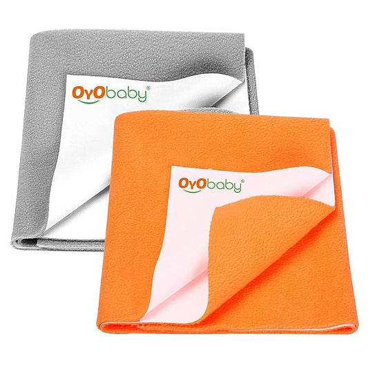 Baby Waterproof Baby Bed Protector Wollen Blend Dry Sheets For New Born Babies | Reusable Mats | Cot & Bassinet Gift Pack, Size : 70Cm X 50Cm | Grey + Peach.