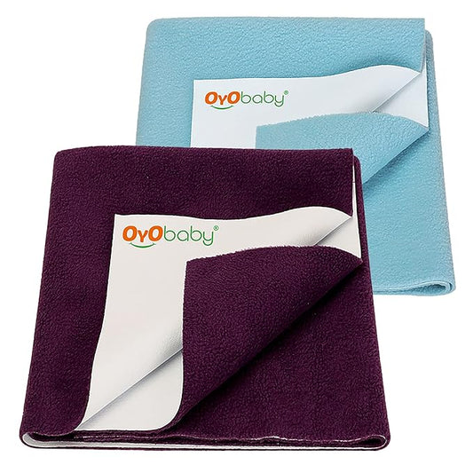 Baby Waterproof Baby Bed Protector Wollen Blend Dry Sheets For New Born Babies | Reusable Mats | Cot & Bassinet Gift Pack, Size : 70Cm X 50Cm | Plum + Sea Blue.