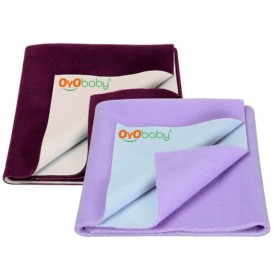 Baby Waterproof Baby Bed Protector Wollen Blend Dry Sheets For New Born Babies | Reusable Mats | Cot & Bassinet Gift Pack, Size : 70Cm X 50Cm | Plum + Violet.