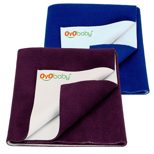 Baby Waterproof Baby Bed Protector Wollen Blend Dry Sheets For New Born Babies | Reusable Mats | Cot & Bassinet Gift Pack, Size : 70Cm X 50Cm | Royal Blue + Dark Blue.