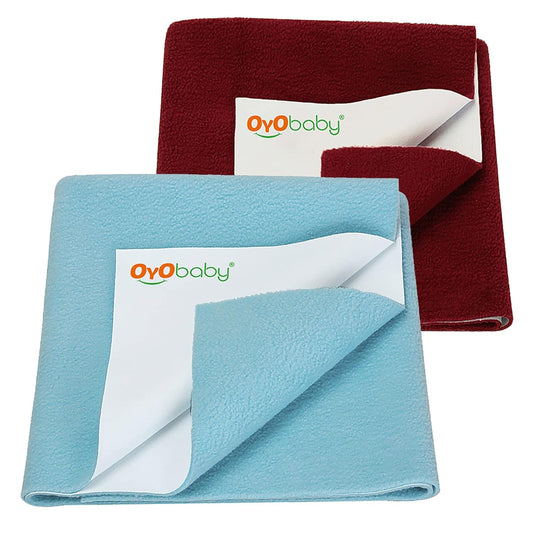 Baby Waterproof Baby Bed Protector Wollen Blend Dry Sheets For New Born Babies | Reusable Mats | Cot & Bassinet Gift Pack, Size : 70Cm X 50Cm | Sea Blue + Maroon.
