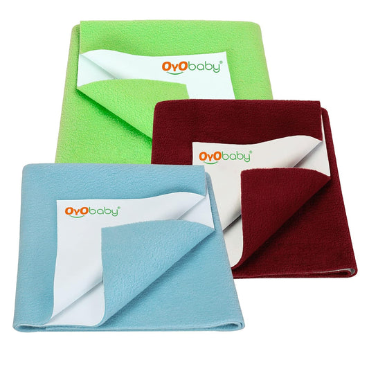 Dry Sheet for Baby, Baby Bed Protector, Waterproof Sheet, Small Size 50x70cm, Pack of 3, Blue, Maroon & Light Green.