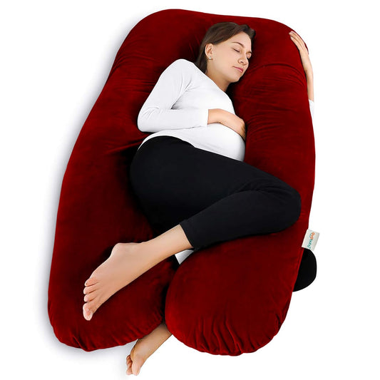 U-Shape Cotton Pregnancy Pillow - Maroon: Ultimate Comfort, Support, And Rest For Expecting Moms